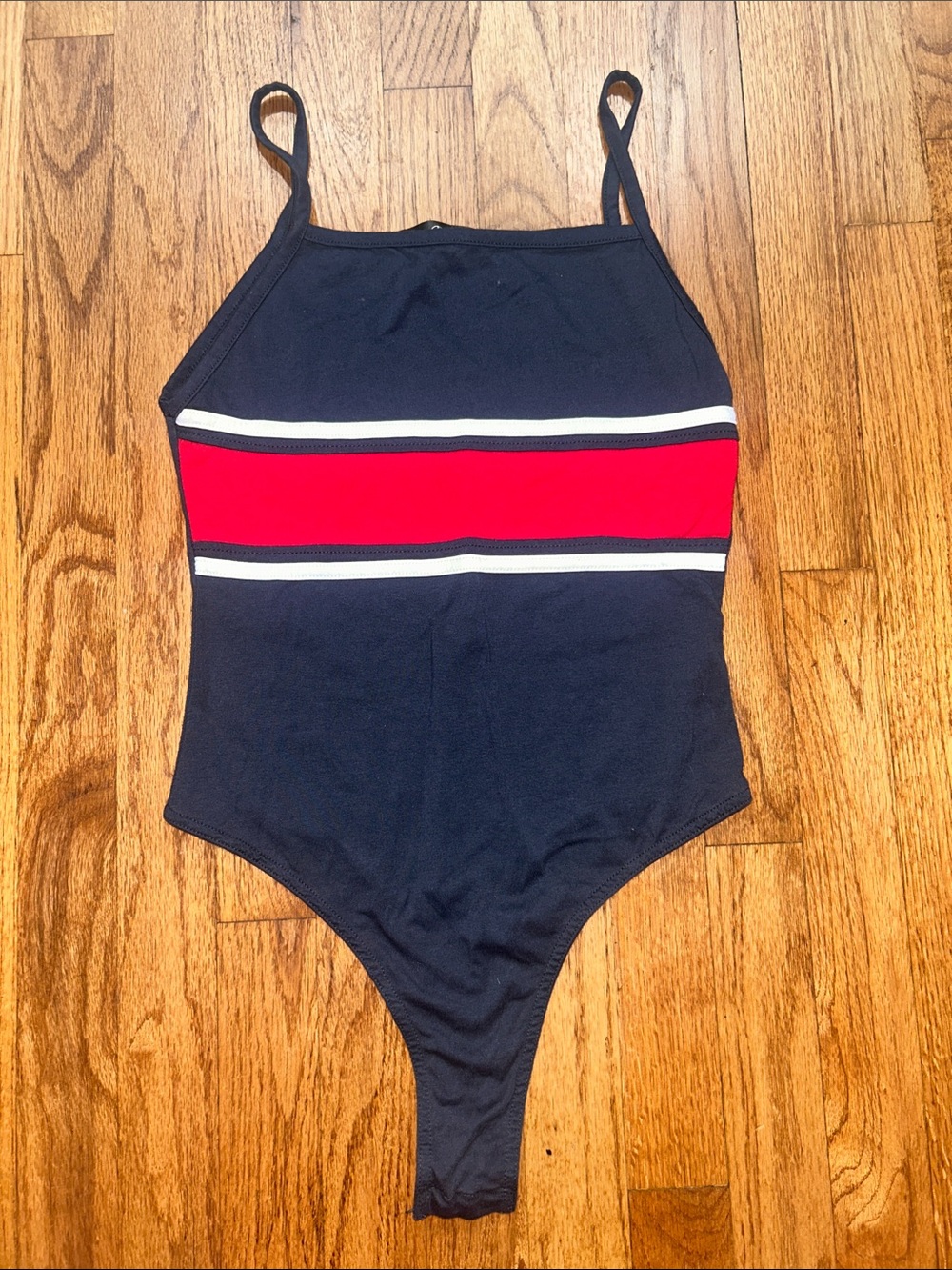 Navy One-Piece Bodysuit with Red & White Stripe - Missguided